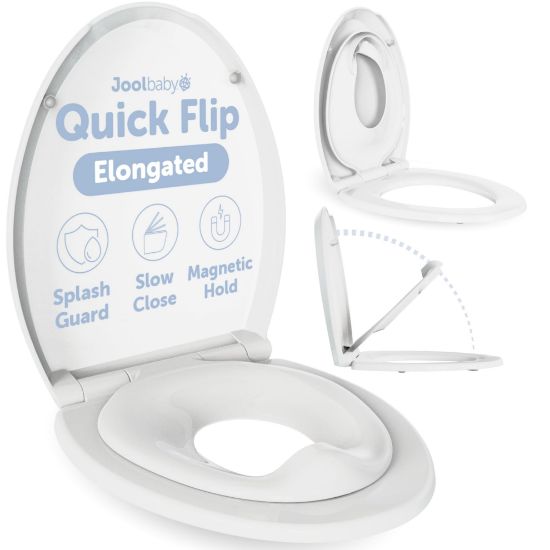 Picture of Quick Flip Toilet Seat with Built-in Potty & Splash Guard for Toddler Training, Slow Close - Jool Baby (Elongated)