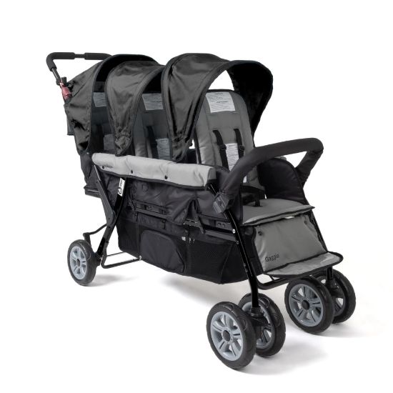 Picture of Gaggle by Foundations Compass 3 Seat Triple Stroller | Foot Brake | Shock-Absorbing All-Terrain Wheels | Easy Folding | Black