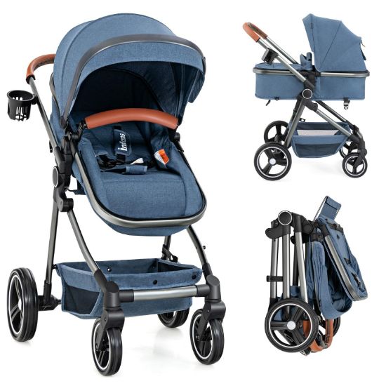 Picture of INFANS 2 in 1 Baby Stroller, Newborn Convertible Stroller Bassinet for Infant, Foldable High Landscape Shock Absorption with Reversible Seat, Aluminum Structure for Toddler Pushchair 0-36 Month