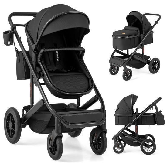 Picture of BABY JOY 2 in 1 Convertible Baby Stroller, High Landscape with Bassinet Mode, Reversible Seat, Adjustable Canopy, Cup Holder, Diaper Bag, Foldable Infant Newborn Pram Stroller for 0-36 Months (Black)