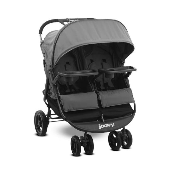 Picture of Joovy Scooter X2 Side-by-Side Double Stroller Featuring Dual Snack Trays, One-Handed Fold, Multi-Position Reclining Seats, Adjustable Leg Rests, and in-Seat Storage (Charcoal)