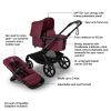 Picture of Bugaboo Kangaroo All-Terrain Single-to-Double Tandem Stroller for Infant and Toddler, for Up to Three Kids, XL Wheels, One-Hand Operation, Large Bassinet, XL Underseat Storage (Dark Cherry)
