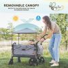 Picture of Busy Bee Foldable Wagon Stroller for 2 Kids, Push Pull Collapsible Kids Wagon with Adjustable Handle Bar, Removable Canopy, 5-Point Harness, Shock-Absorbing Wheels, Grey