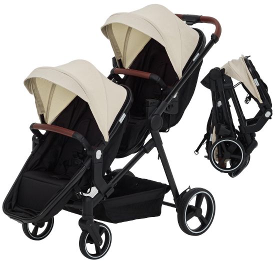 Picture of Tandem Double Stroller for Newborn and Toddler Twins, Foldable Twin Stroller with Reversible Seats, Adjustable Canopy & Backrest, 5-Point Harness, Large Storage Basket, One-Hand FoldDark Grey