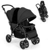 Picture of GLACER Foldable Twin Stroller, Double Baby Stroller w/Multi-Level Backrest, Canopy, Handle & Footrest, Safety Belt & Brake System, Travel Tandem Seating Stroller w/Lockable Wheels (Black)