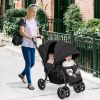 Picture of GLACER Foldable Twin Stroller, Double Baby Stroller w/Multi-Level Backrest, Canopy, Handle & Footrest, Safety Belt & Brake System, Travel Tandem Seating Stroller w/Lockable Wheels (Black)