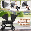 Picture of GLACER Foldable Twin Stroller, Double Baby Stroller w/Multi-Level Backrest, Canopy, Handle & Footrest, Safety Belt & Brake System, Travel Tandem Seating Stroller w/Lockable Wheels (Black)