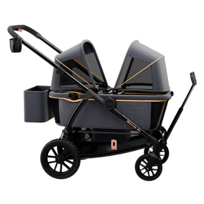 Picture of Pamo Babe Double Stroller Tandem Stroller for 2 Kids Push Pull Kids Wagon Adjustable Handle Waterproof and Sunproof Canopies Large Removable Storage Baskets