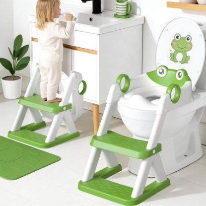 Picture of COOSEYA Frog Toilet Seat, Potty Training Seat for Toddler, Upgrade Potty Training 2 in 1 Toddler Toilet Seat for Boys Girls,Waterproof Soft Mat Non-Slip Step Stool