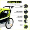 Picture of Booyah Strollers 3 in 1 Double Child Baby Bike Bicycle Trailer, Jogger, Stroller with Suspension| 88 lb Capacity | Helmet-Friendly Design, Ventilation, and Storage | (Fluorescent Green)