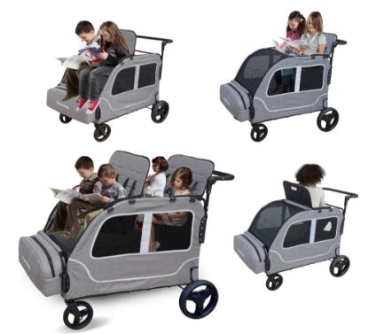 Picture of Germinate Stroller Wagon Four Seater 1 2 3 4 Year Old Kids Baby Toddler Passenger Travel Foldable Jogger Quad Double Triple Tandem Strollers (Grey)