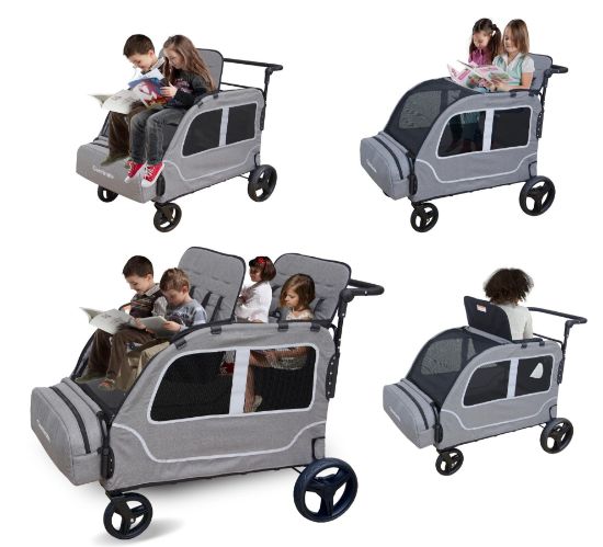 Picture of Germinate Stroller Wagon Four Seater 1 2 3 4 Year Old Kids Baby Toddler Passenger Travel Foldable Jogger Quad Double Triple Tandem Strollers (Grey)