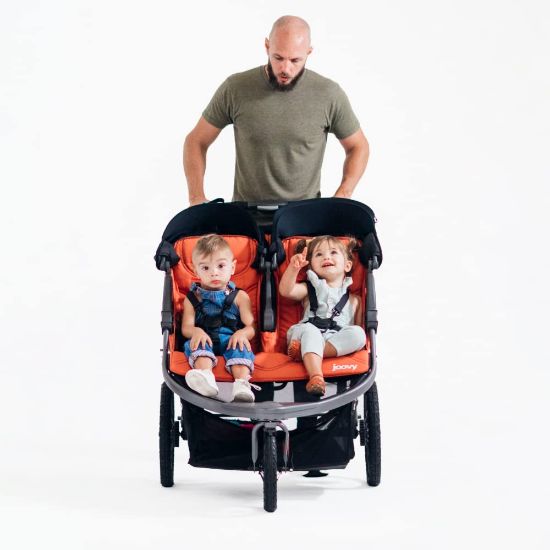 Picture of Joovy Zoom X2 Lightweight Performance Double Jogging Stroller Featuring Extra-Large Pneumatic Tires with Air Pump Included, Locking and Swiveling Front Tire, and Easy One-Handed Fold, Paprika