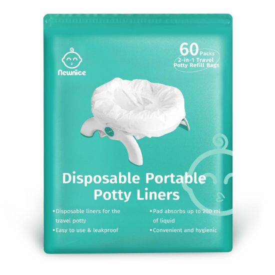 Picture of Newnice 60 Packs Disposable Potty Liners with 200ML Absorbent Pads, Portable Travel Potty Bags Compatible with OXO Tot 2-in-1 Go Potty, Potty Training Liners Fit Most Potty Chairs for Kids, Toddlers