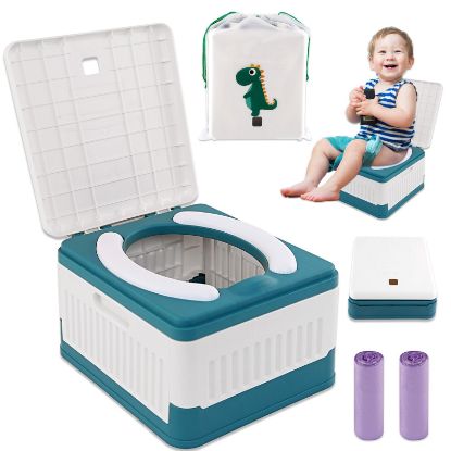 Picture of Fabulas Portable Potty for Toddler Travel, Foldable Travel Potty Training Toilet Seat for Kids Boys Girls, Emergency Mobile Toilet In Car for Camping Outdoor Indoor, with 30 Disposable Bags, Blue