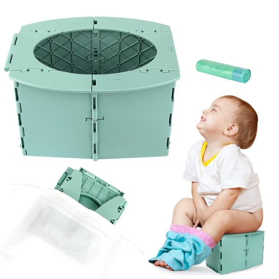 Picture of Travel Potty for Kids, Reusable Portable Folding Potty for Toddler, Foldable Toilet for Outdoor Camping, Toddler Potty Seat (Green)