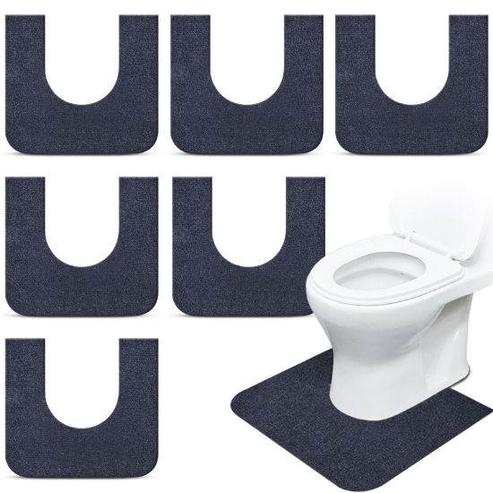 Picture of Drydiet 6 Pack Toilet Mat Round Commode Potty Training Urinal Mats Rubber Toilet Training Rug Pads Absorbent Rugs U Shaped Urinal Floor Mats for Bathroom Restroom, Gray (Classic Style)