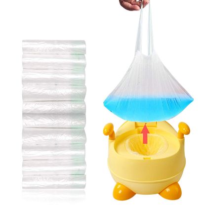 Picture of 100 Pack Disposable Potty Liners with Drawstring, 17.39.4 Universal Fit Potty Training Bags, Leakproof Tear-Resistant Toilet Seat Liner for Kids Toddlers, Travel Outdoor & Pet Waste Cleanup