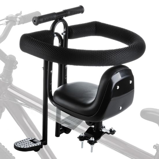 Picture of MindWissUp Front Kids Bike SeatAdjustable Child Bicycle Seat with Armrests Foot Pedal Guardrail Detachable Toddler Bike Seat for 45 lbs Compatible with All Adult MTB