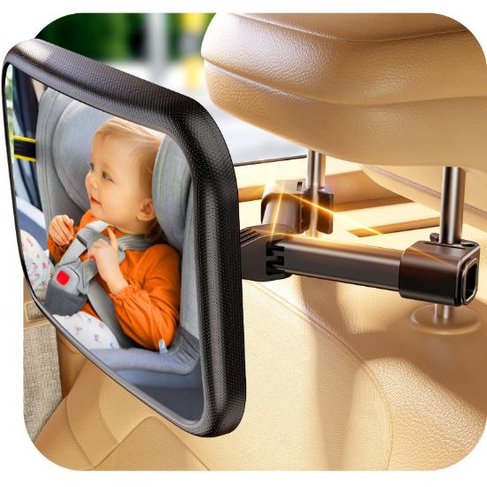 Picture of Baby Car Mirror for Baby Hook Clip Design Never Shake Baby Mirror for Car Seat Mirror Rear Facing Newborn Essentials Easy Install Back Seat Mirrors for Car ShatterProof Crash Tested Baby Shower Gifts