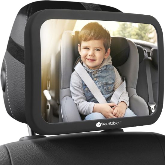 Picture of KeaBabies Baby Car Seat Mirror - Wide Shatterproof Backseat Infant Car Mirror for Baby Rear Facing, Crystal Clear View, Travel Accessories, Easy Install & Adjust for Removable Headrest (Matte Black)