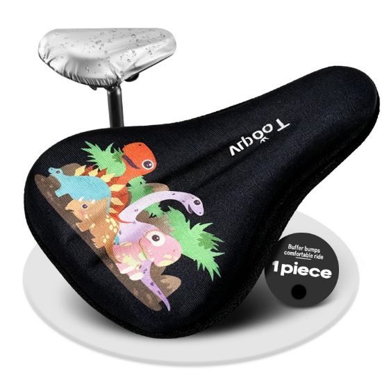 Picture of DINTSTYLE Kids Bike Seat Cushion, Kids Bike Seat Cover, with Cartoon Design, Non-Slip, Shock-Absorbing, Easy Install. Universal Fit for Boys/Girls Bicycles, Black