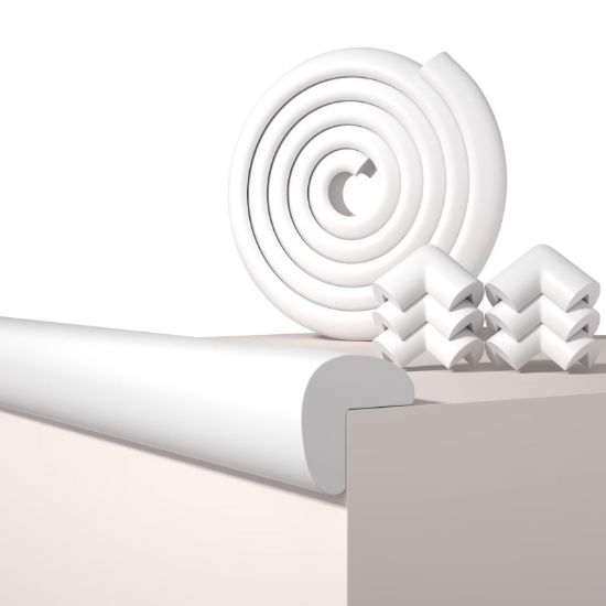 Picture of QYV Baby Proof Edge Corner Protector, 6.56FT 0.47''Th L-Shape Furniture Corner & Edge Safety Bumpers with 6 Corners, Pre-Taped, Soft NBR Rubber Foam Desk Edge Cushion Wall Corner ProtectorWhite-gray