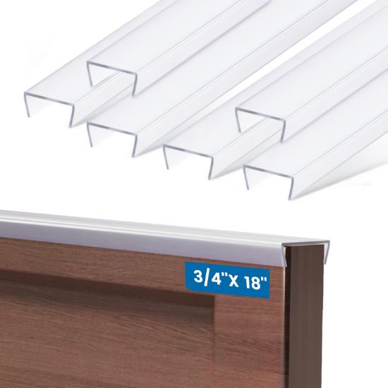 Picture of Cabinet Edge Protector, 18" Length 3/4" Thick Slip-On Plastic Edge Guard Cabinet Door Drawer Protector to Prevent Wear, Discoloration, 6 Pack Clear