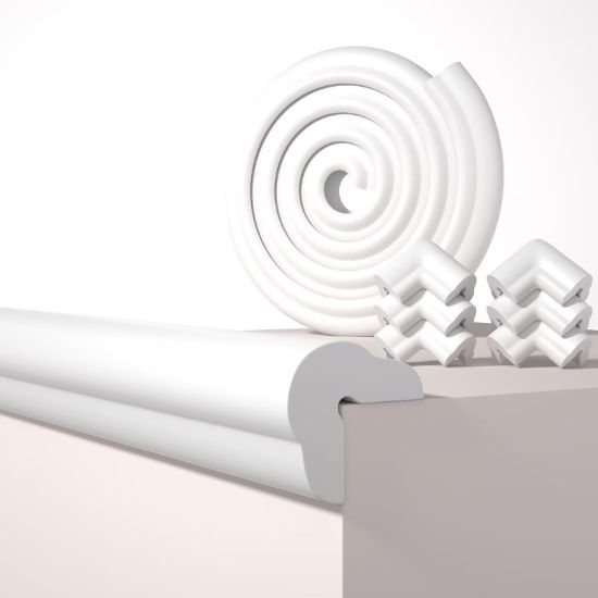 Picture of QYV Edge Protector for Baby Proofing, 6.6FT 0.67Th L-Shape Air Buffering Soft NBR Rubber Foam Furniture Edge Bumper Guards with 6 Corners, Pre-Taped, Thick Table Bumper Guard for Babies (White-gray)