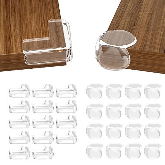 Picture of 30 Pack Clear Baby Corner Protectors, L-Shaped & Spherical Furniture Edge Guards for Baby Proofing Soft PVC Table Corner Covers for Safety on Tables, Cabinets, Shelves - Childproof Bumpers for Home