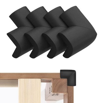Picture of Bed Frame Corner Protector Black: 4 Pack Foam Rubber Guards Bumpers for Bed Table Cabinet Corner Safe Impact Absorption for Kids & Seniors (4, Black)