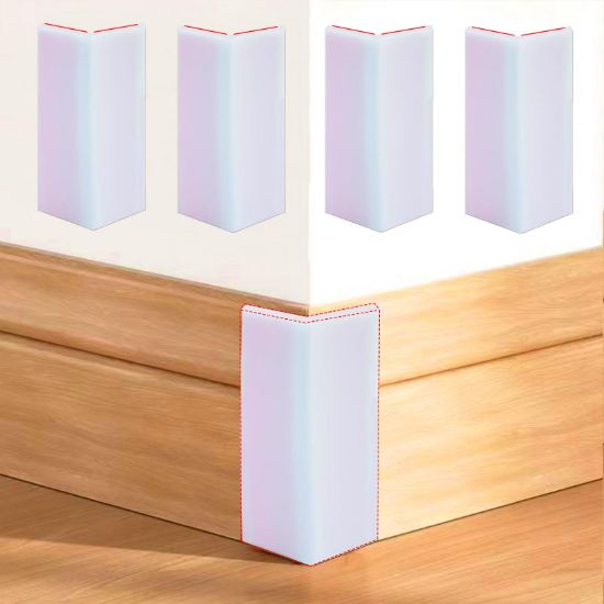 Picture of White Baseboard Corners Blocks Self Adhesive, Thickened Rubber Safety Corner Protectors Cushion, Soft Edge Furniture Wall Guards (4 PCS)
