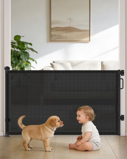 Picture of Retractable Baby Gates for Doorways, 58" Extra Wide Mesh Child Dog Gate for Stairs, 34" Tall Toddler Pet Gate Indoor and Outdoor, Easy Install, Essential for Home Safety, Black