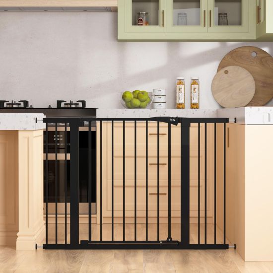 Picture of keny 29.7"-46" Baby Gate for Stairs, Auto Close Dog Gates for Doorways, Pressured Mounted No Drilling Pet Gate Extra Wide, One-Hand Opening Dual Lock Stair Gate, Indoor Kids Necessities, Black