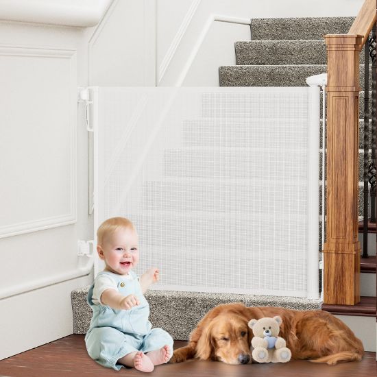 Picture of PRObebi Retractable Dog Gate for the House Extends to 54" Wide 34" Tall, Gates for Baby Indoor, Stair Gate for Outdoor, Staris, Hallways, Doorways, Deck, Porch, Need Drilling