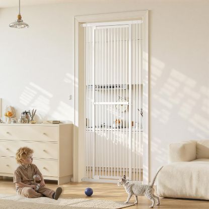 Picture of Gardner Pet 51"-87" Extra Tall Cat Gate for Doorway, Wide Adjustable 27.56"-37" Baby Gate Included 4 Extension Kits, Pressure Mounted Safety Full Door Gate for Stairs, Studio, Kitchen (White)