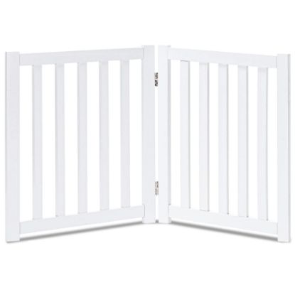 Picture of LZRS 2-Panel Wooden Free Standing Foldable Dog Gate Indoor - Solid Hardwood 24" High, Step-Over Safety Pet Gate for Doorways, Stairs & Small Spaces - Indoor Use, White