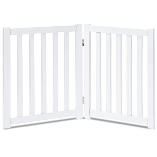 Picture of LZRS 2-Panel Wooden Free Standing Foldable Dog Gate Indoor - Solid Hardwood 24" High, Step-Over Safety Pet Gate for Doorways, Stairs & Small Spaces - Indoor Use, White
