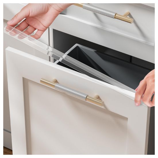 Picture of 2 Pack Cabinet Protectors for Kitchen Cabinets, 18" Length Clear Cabinet Door Protector Edge Guard 3/4" Thick for Kitchen Drawer Fronts, Slip-On Plastic Edge Guard to Protect Sink & Trash Drawer