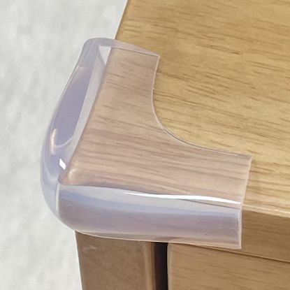 Picture of Food-Graded Silicone Clear Corner Protectors, Baby Proofing Table Edge Guards, Pre-Tapep Adhesive Soft for Kids Child Safety Proof, Cabinets Counter Furniture Bumpers (4, 3/5x3/5 in (Width))