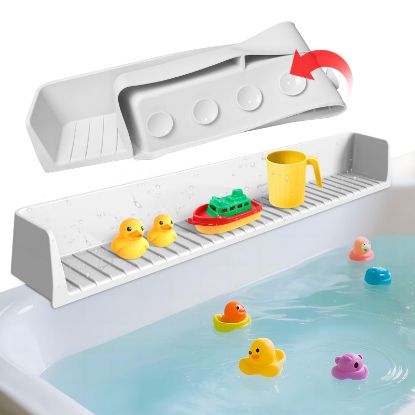 Picture of Splash Guard for Bathtub Kids - Silicone Bathtub Splash Guard with 11 Suction Cups, Bath Tub Play Shelf for Kids & Toy Holder, Prevent Water Spill in Bathroom, Fun Bath Time for Toddlers Baby, Gray