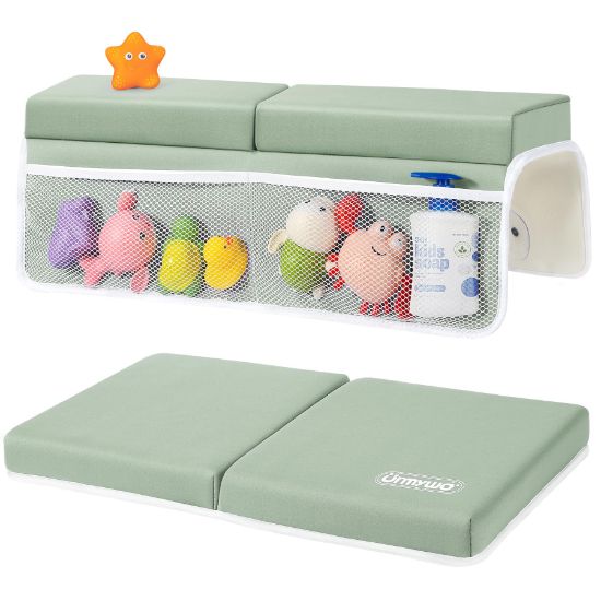 Picture of URMYWO Bath Kneeler and Elbow Rest Pad Set - 1.5" Thick Baby Bath Kneeler Pads with Toys Organizer, Anti-Slip Cozy Knee & Arm Support Bathtub Mat, Quick Dry Kneeling Pad for Baby Bath Time