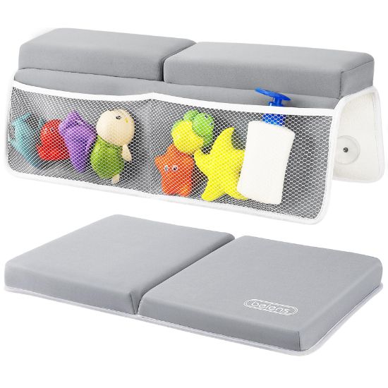 Picture of beiens Bath Kneeler and Elbow Rest Pad Set - 1.5'' Comfortable Baby Bath Kneeler Pads, Thick Quick Dry Kneeling Pad Support for Knee& Arm, Large Bathtub Mat with Toy Organizer for Happy Baby Bath Time