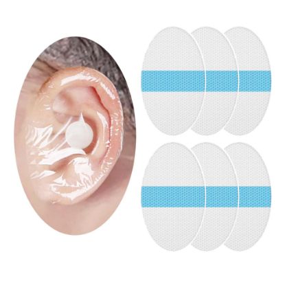 Picture of saicheek 60-Pack Upgarde Silicon-Gel Material Easy to Take Off Baby Ear Covers with Cotton Ball,Baby Shower Cap Ear Protection for Kids,Water-proof Ear Stickers for Bath Swimming (60Pcs)