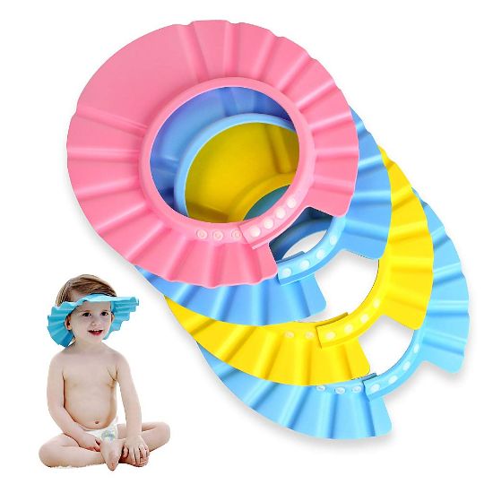 Picture of EWIN(R) 4pcs Soft Adjustable Baby Kids Children Shampoo Bath Bathing Shower Cap Hat Wash Hair Shield Hat