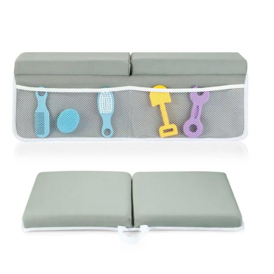 Picture of PandaEar Baby Bath Kneeler & Elbow Rest Pad, Comfortable Non-Slip Kneeling Mat Cushion with Toy Organizer Storage Pockets, Foldable Foam Mat for Toddler Bathroom Bathing Time (Grey)
