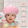 Picture of Baby Shower Cap Shield, Baby bath set shower cap, Visor Hat for Eye and Ear Protection for 0-9 Years Old Children,Cute Crown Shape Makes the Baby Bath More Fun (Pink)