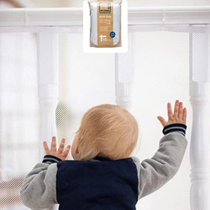 Picture of Roving Cove Stair Banister Guard 5ft x 3ft, Railing Safety Net for Baby Proofing, Child Safety Stairway Cover, Balcony Mesh Netting, Pearl White