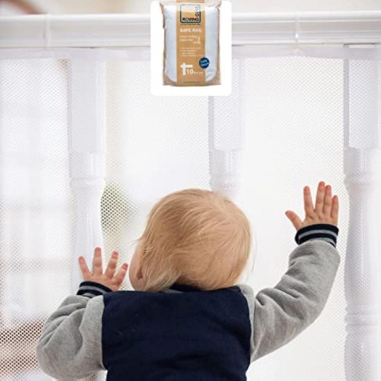 Picture of Roving Cove Stair Banister Guard 5ft x 3ft, Railing Safety Net for Baby Proofing, Child Safety Stairway Cover, Balcony Mesh Netting, Pearl White