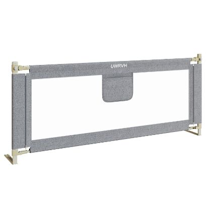 Picture of UWRVH Bed Rails for ToddlersToddler Bed RailsBed Rail for Baby - Adjustable Height Bed Guard with Child Safety Lock, Universal Fit for King/Full/Twin Beds (Grey, 1 Side 74.8Inch)